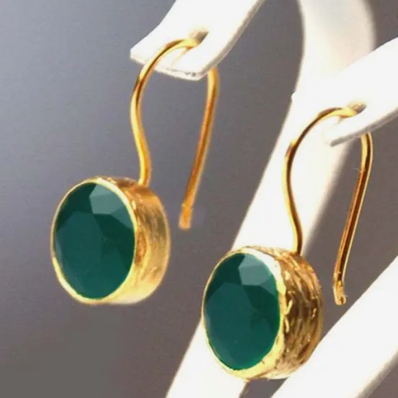 COPY - Green Onyx & 14k Gold Plated Earrings 2” - Picture 2 of 3